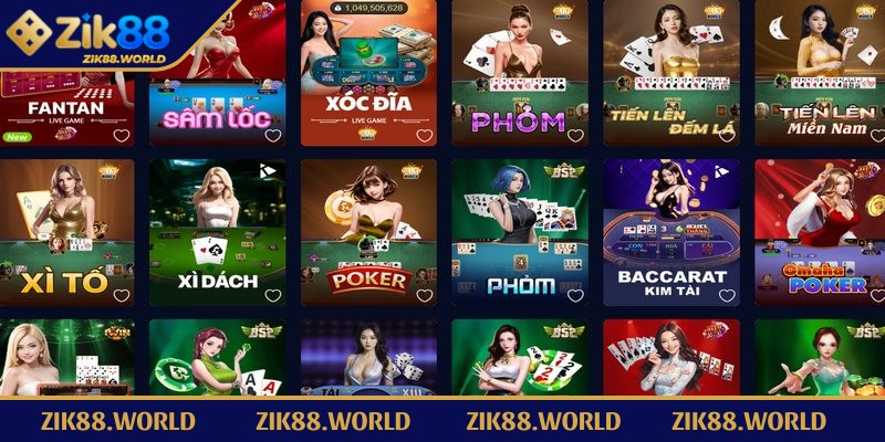 Zik88 - Sân Chơi Giải Trí Đẳng Cấp, An Toàn, Đầy Cuốn Hút 4 Zik88 mang đến kho game bài truyền thống đẳng cấp